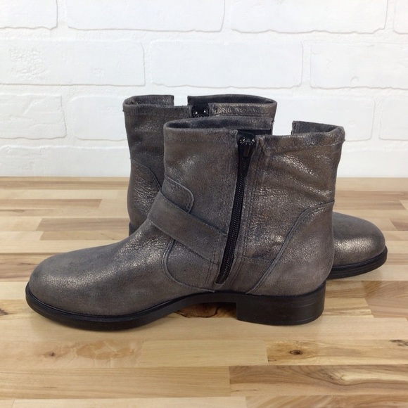 Bocage grey silver shiny ankle chelsea boot moto harness leather bikercore vegan - Picture 8 of 15